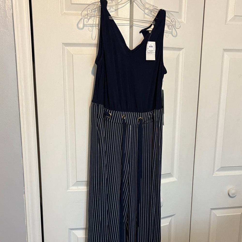 Navy and White Striped Jumpsuit
